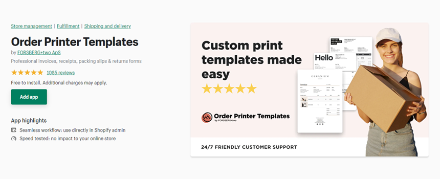 Order Printer Templates - Free Shopify Apps