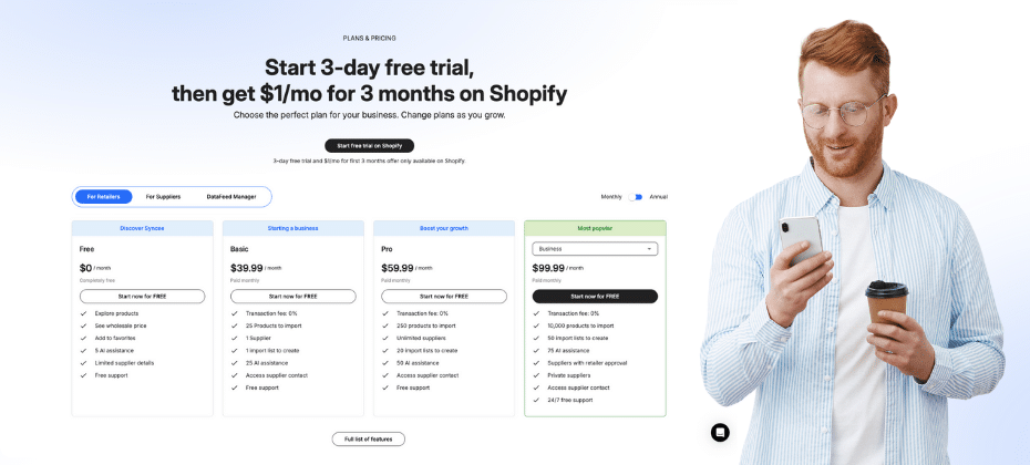 cost of dropshipping with Syncee plans